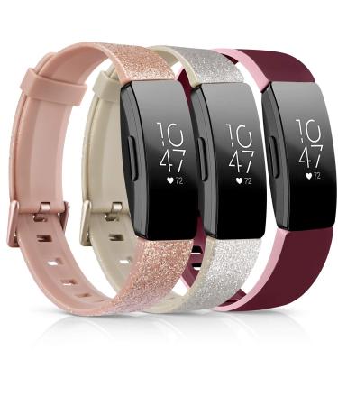 [3 Pack] Soft TPU Bands Compatible with Fitbit Inspire 2/Inspire HR/Inspire/Fitbit Ace 2 Sports Wristbands for Fitbit Inspire (Glistening Rose Gold/Glistening Champagne Gold/Wine Red, Large) Large 09 Glistening Rose Gold/G…
