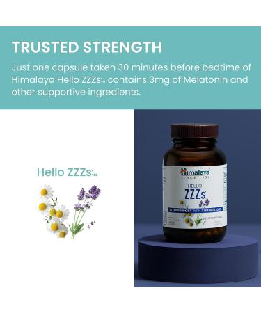 Himalaya Hello ZZZs 60 Day Supply - Herbal Sleep Supplement with Melatonin GABA L-Theanine Lavender Chamomile and Lemon Balm - Vegan Non-GMO Gluten Free 60 Capsules - Buy Online on GoSupps.com