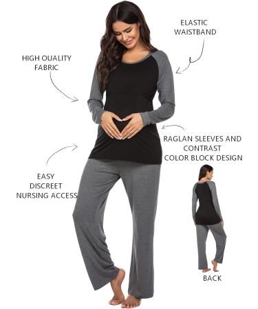 Ekouaer Women's Nursing Pyjamas Set | Long Sleeve Modal Maternity Fashion | Winter XL Grey - Buy Online on GoSupps.com
