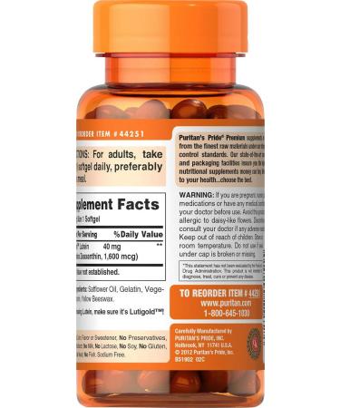 Buy Puritan's Pride Lutein 40 mg with Zeaxanthin - 60 Softgels for Eye Health | International Shipping - Buy Online on GoSupps.com