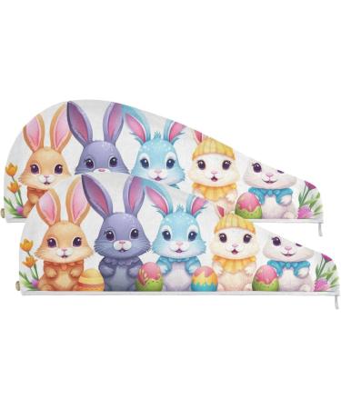 Buy Colorful Easter Rabbits Hair Towel 2 Pack - Super Absorbent Quick Dry Hair Turbans for Women & Girls - Ideal Travel Accessory - Buy Online on GoSupps.com