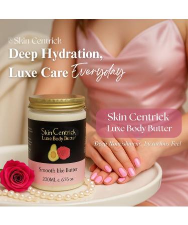 Skin Centrick Luxe Body Butter Unisex Rose scented with shea butter and avocado for intense moisture and skin nourishment White 6.76 fl oz Single unit - Buy Online on GoSupps.com