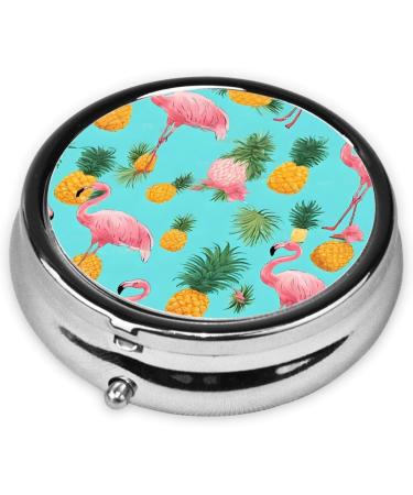 Flamingo Printed Round Pill Box - 3 Compartment Portable Travel Case | Mini Decorative Organizer for Medicine & Vitamins - Buy Online on GoSupps.com