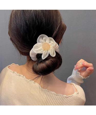 Inilbran Boho Silk Satin Hair Scrunchies Vintage Satin Hair Band Hair Ties French Elastic Hair Tie Ropes Pearl Ponytail Scrunchy Hair Ties Hair Accessories for Women and Girls Headdress Champagne - Buy Online on GoSupps.com