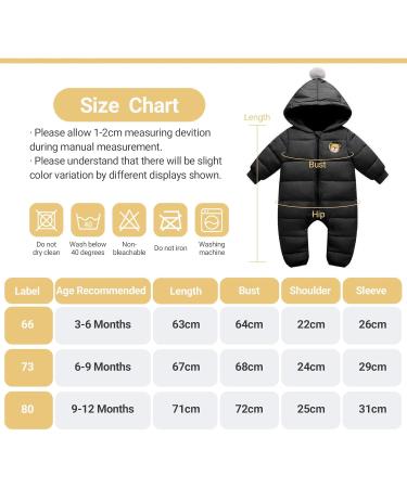 Baby Boys/Girls Snowsuit Hooded Winter Romper, Pramsuit Cotton Onesie Jacket - Black 9-12 Months - Buy Online on GoSupps.com
