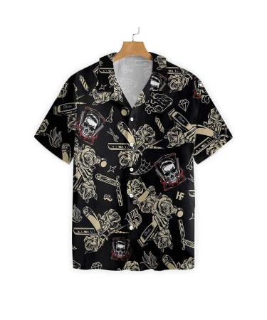 HYPERFAVOR Skull Barber Shirts for Men- Casual Short Sleeve Barber Skull Shirt Men- Barber Hawaiian Shirts for Men X-Large V3