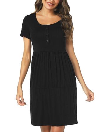 Irdcomps Women's Maternity Nightdress | Button Down Nursing Nightgown for Pregnancy | Labour Loungewear | 02-black, Size L - Buy Online on GoSupps.com