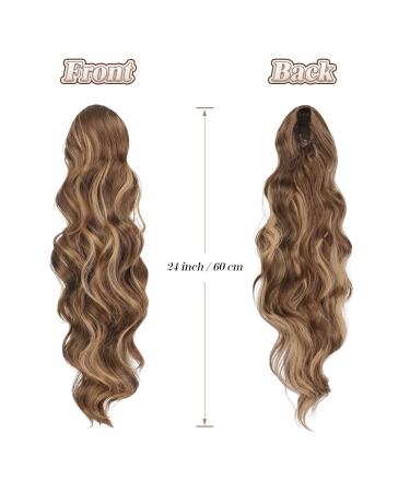 60cm Synthetic Wavy Curly Ponytail Hair Extension for Women - Honey Blonde & Light Brown Mix - Buy Online on GoSupps.com