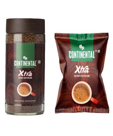 Conti'nental Coffee Continental Xtra Coffee Powder 100G Jar + 100G Refill Pouch Combo | Strongest Instant Coffee | 1 * 100G Jar & 2 * 50G Pouch | 200 Gram