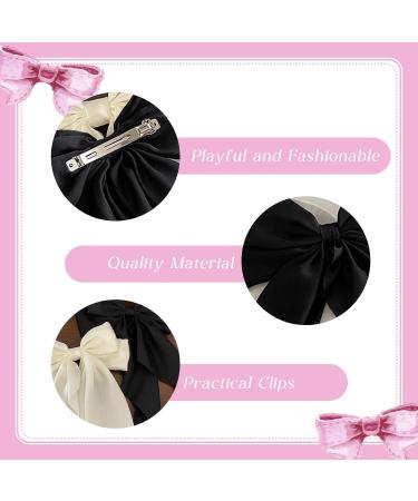 wimony 2 PCS Big Bow Hair Clips with Long Silky Satin Hair Clip Long Tail French Ribbon Hair Pins Metal Bowknot Clips for Simple Women Girls Solid Color French Barrette Black + Milky White Black and White - Buy Online on GoSupps.com