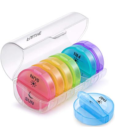 Daily Pill Organizer (Twice-a-Day) - Weekly AM/PM Pill Box, Round Medicine Organizer, 7 Day Pill Container, Vitamin Organizer for Vitamin Fish Oils Supplement Clear