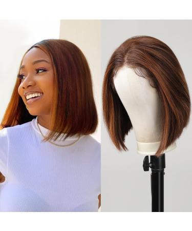 ALANHAIR Human Hair Lace Front 13x4.5x2 Wigs Bob 10 Inch 150 Density Brazilian Virgin Human Hair Short Bob Wigs Straight Hair 2/30 Color
