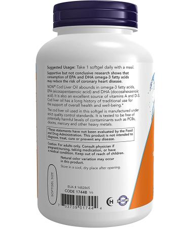 Now Foods Cod Liver Oil 1000 mg - 180 Softgels for Omega-3 & Vitamin A - Buy Online on GoSupps.com