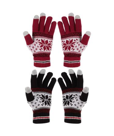 Gitua 2 Pairs Touchscreen Gloves Women's Winter Gloves Windproof Knitted Mittens Gloves for Skiing Cycling Hiking