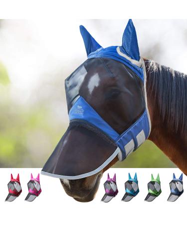 Harrison Howard Caremaster Pro Luminous Horse Fly Mask Large Eye Space Long Nose with Ears UV Protection for Horse Voodoo Blue XL XL Voodoo Blue