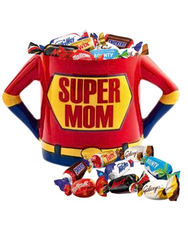 M ga Tasse " Super Mom" garnie de 25 chocolats C l brations | SNICKERS TWIX MARS MALTESERS BOUNTY GALAXY MILKY WAY |Coffret Original Pr t Offrir MUM 1