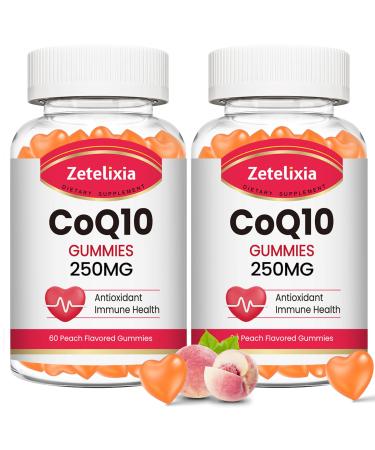 2 Pack CoQ10 Gummies, 5X Better Absorption Coenzyme Q10 for Cellular Energy and Antioxidant Support, 120 Peach Gummies 60 Count (Pack of 2)