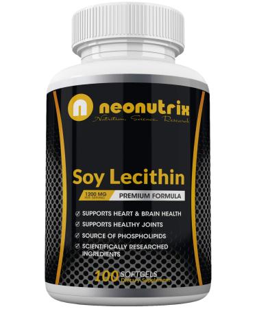 Soy Lecithin Capsules 1200mg (One a Day, 100 Softgels) Immune Support Supplement Rich in Phospholipids Supports Metabolism, Brain & Heart Health & Cell Functions Made in The USA Non-GMO by Neonutrix