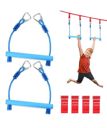 Odoland Monkey Bars, Ninja Trapeze Bars Adjustable and Durable Backyard Outdoor Swing Monkey Bar and Trapeze Bars, Obstacle Course for Training Equipment, Great for Kids and Youth Blue