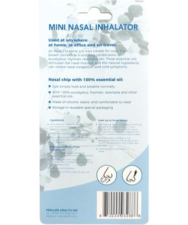 Mini Nasal Inhalator with Essential Oils - FEELLIFE Aromatilation Eucalyptus Nose Clip for Home Office & Travel - 100% Natural Bio (Blue) - Buy Online on GoSupps.com