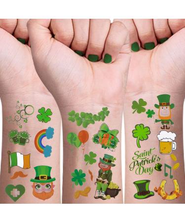 St Patricks Day Accessories Temporary Tattoos 10 Sheets Saint Patricks Day Accessories Green Shamrock Irish Waterproof Clover Tattoo Stickers for Women Men St Patricks Day Decor Party Favor Supplies