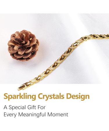 Jeracol Titanium Steel Magnetic Bracelet for Women | Adjustable Length & Crystals Design | Strong Magnets | Includes Sizing Tool | Gold | Jewelry Gift Box - Buy Online on GoSupps.com
