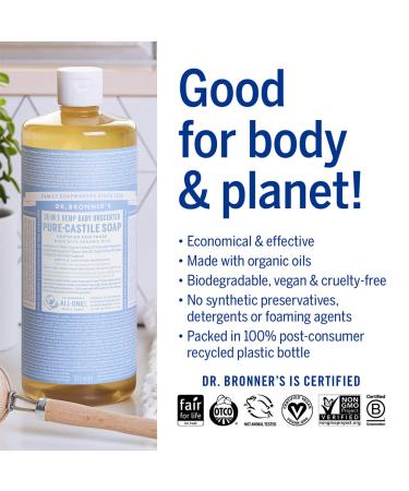 Dr. Bronner's Pure-Castile Baby Unscented Liquid Soap Bundle - 32 oz. + 2 oz. Travel Bottle - Buy Online on GoSupps.com