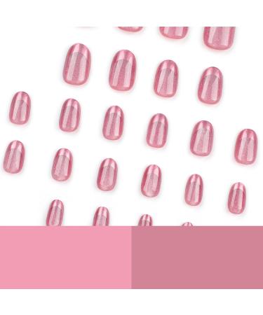 French Tip Press on Nails - Short Round Press On Nails with Nail Tips Pink Purple Crystal Cat Eye Design press on nails Acrylic False Nails Cute Artificial Nails - Buy Online on GoSupps.com