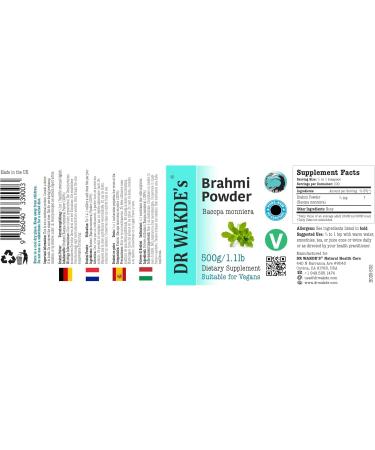 DR WAKDE'S Brahmi Powder (Bacopa monniera) 1Kg (2.2lb) | Pure Raw & Dried Powder | Natural Aroma and Freshness | Fine Powder | Vegan | Premium Grade | Nothing Added Nothing Removed - Buy Online on GoSupps.com