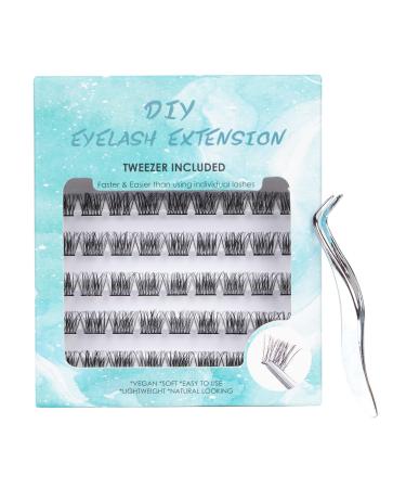 SISILILY Individual Lashes 6 Rows Cluster Lashes C Curl DIY Single Size Eyelash Extension Kit at Home Reusable 3D False Eyelashes Natural with a Flat Tweezer 12mm Length (DM04-12mm) 1 6 rows-DM04-12mm