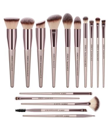 ZOREYA Makeup Brushes  15 Pcs Professional Premium Synthetic Brush Set  Foundation Concealer Eyeshadow Blush Makeup Brush Set (Champagne Gold)