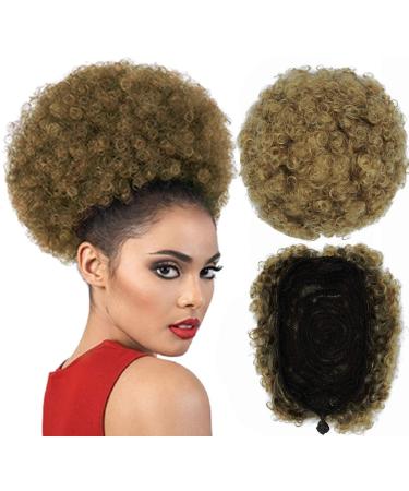 Afro Puff Kinky Curly Drawstring Ponytail Bun Synthetic Hair for African American updo Hair Extension with 2 Clips in Bun Ponytail Extensions X-Large Size T1B-27#(120g)
