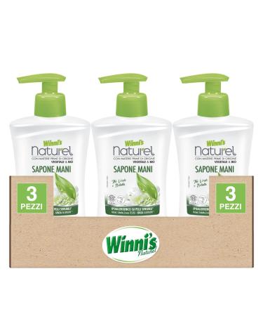 Winni's Winni's Natural Organic Hypoallergenic Hand Soap for Sensitive Skin Gentle Cleansing Cleanser for Skin Dermocompatible Green Tea and Birch Scent - 3 x 250ml Bottles