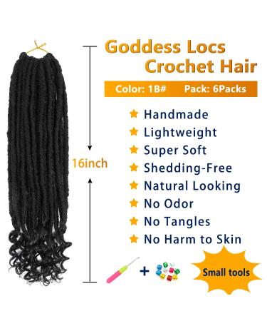 Goddess Locs Crochet Hair 16 Inch 6 Pack - Pre-looped Faux Locs for Black Women - Soft Synthetic Braiding Hair Extensions in 1B - Buy Online on GoSupps.com