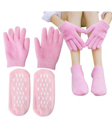 2 pairs of moisturizing gel socks with gel gloves for repair softening cracked feet reusable footlick remove socks for cornea women spa foot care (pink) - Buy Online on GoSupps.com