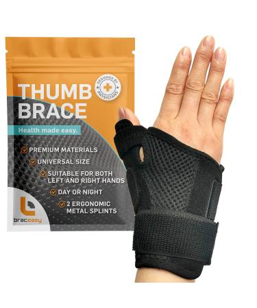 BracEasy Thumb Brace: Thumb Support for arthritis - Thumb Splint Right Hand & Thumb Splint Left Hand. Wrist and Thumb Support  De Quervains Tenosynovitis Splint  Thumb Spica Splint  Black  Single 