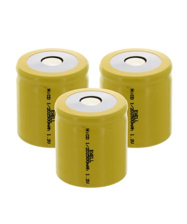 3x Exell 1/2D Size 1.2V 2500mAh NiCD Flat Top Rechargeable Batteries for Data Loggers Portable Monitors equipment electric tools and toys airsoft radio receivers meters radios