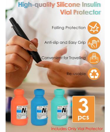 YOUSHARES Insulin Vial Cover - Durable Silicone Protector for 10ml Short Insulin Vials | Soft & Flexible Diabetes Care Case - Orange Blue Green - Buy Online on GoSupps.com