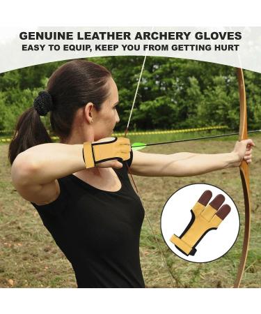 Genuine Leather Archery Gloves - Handmade Three Finger Tabs for Hunting & Shooting | Arrow Guard Protection | Sizes S, M, L - Men Women Beginners - Buy Online on GoSupps.com