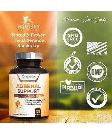 Adrenal Support Supplement 1300mg - Extra Strength for Daily Energy - Ashwagandha, Licorice Root, Rhodiola Rosea - Non-GMO - 120 Capsules - Buy Online on GoSupps.com