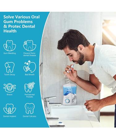 Turewell Water Dental Flosser - 8 Jet Tips, 10 Pressure Levels, 600ML Tank - White - Buy Online on GoSupps.com