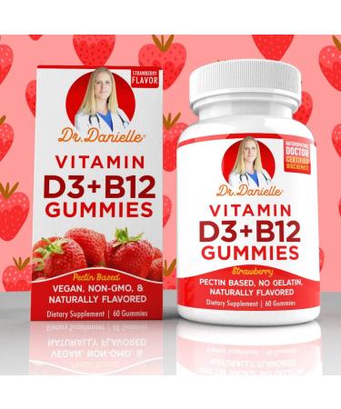 Dr. Danielle Vitamin D3 B12 Gummies - Vegan Daily Supplement for Adults & Kids - Non-GMO - 1000 IU D3 & 250 mcg B12 - 2 Month Supply (60 Gummies) - Buy Online on GoSupps.com