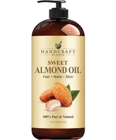 Handcraft Sweet Almond Oil - 100% Pure and Natural - Premium Therapeutic Grade Carrier Oil for Essential Oils - Massage Oil for Aromatherapy - Body Oil and Hair Oil - 16 fl. oz 16 Fl Oz (Pack of 1) Almond