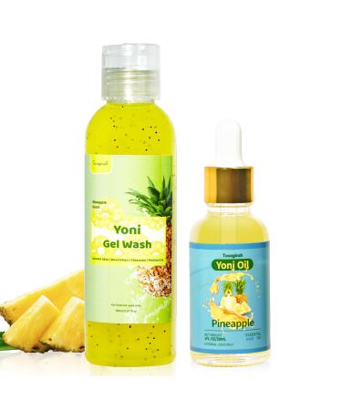 Natural Yoni Wash Yoni Oil Set Feminine Wash for Women ph Balance Yoni Oil for Vagina Moisturizing Feminine Oil Intimate Vaginal Wash Body Wash Gel - Pineapple Scent