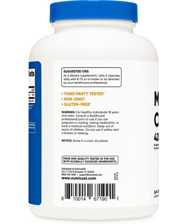 Nutricost Magnesium Citrate 420mg - 240 Vegetarian Capsules | Gluten Free, Non-GMO, Vegetarian Friendly - 120 Servings - Buy Online on GoSupps.com