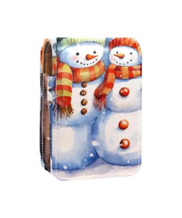 Travel Lipstick Organizer Case Lipstick Case Portable Makeup Bag With Mirror a Pair of Snowmen Pattern U182n0raqk