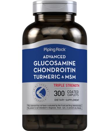 Piping Rock Glucosamine Chondroitin MSM Turmeric | 300 Caplets | Advanced Triple Strength Supplement | Non-GMO & Gluten Free