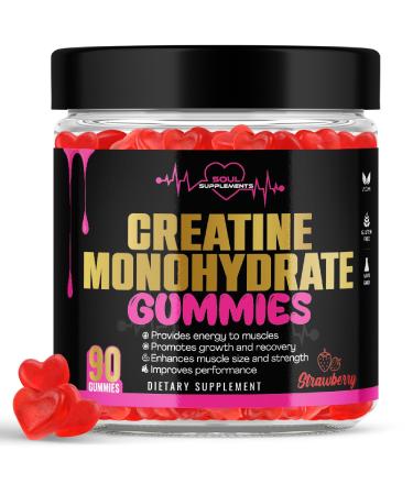 Creatine Monohydrate Gummies for muscle recovery muscle gain and strength energy focus and brain health gluten free non GMO vegan supplement for men and women 30 servings 90 ct