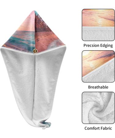 Sunset Sea Hair Towel 2 Pack - Super Absorbent Quick Dry Hair Turbans with Button Wrap for Women & Girls | International Shipping - Buy Online on GoSupps.com