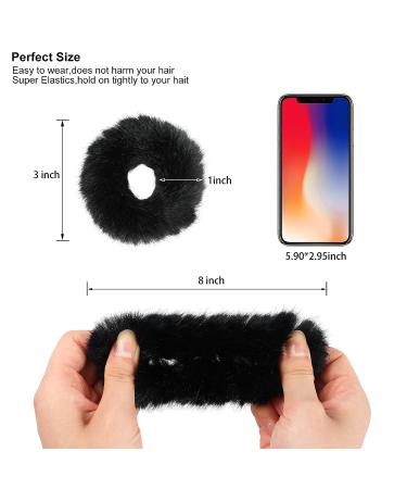Halloween Christmas Black Fuzzy Scrunchies - 2 Pack Faux Fur Hair Accessories for Girls - Soft Ponytail Holder & Wristband for Theme Parties - Buy Online on GoSupps.com